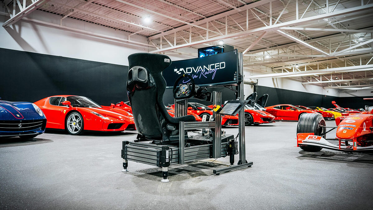 race simulator surrounded by cars